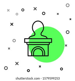 Black line Stage stand or debate podium rostrum icon isolated on white background. Conference speech tribune.  Vector Illustration