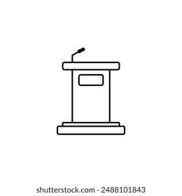 Black line Stage stand or debate podium rostrum icon isolated on white background. Conference speech tribune.