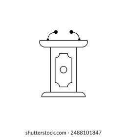 Black line Stage stand or debate podium rostrum icon isolated on white background. Conference speech tribune.