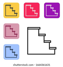 Black line Staircase icon isolated on white background. Set icons in color square buttons. Vector Illustration