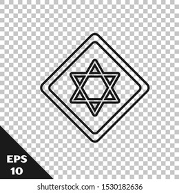 Black line Star of David icon isolated on transparent background. Jewish religion symbol. Symbol of Israel.  Vector Illustration