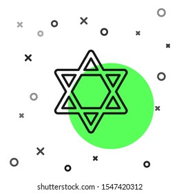 Black line Star of David icon isolated on white background. Jewish religion symbol. Symbol of Israel.  Vector Illustration