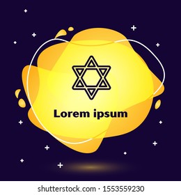 Black line Star of David icon isolated on dark blue background. Jewish religion symbol. Symbol of Israel. Abstract banner with liquid shapes. Vector Illustration