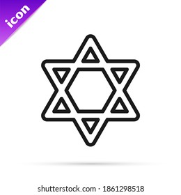 Black line Star of David icon isolated on white background. Jewish religion symbol. Symbol of Israel.  Vector