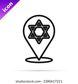 Black line Star of David icon isolated on white background. Jewish religion symbol. Symbol of Israel.  Vector
