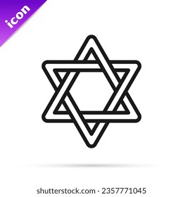 Icono de la línea negra Estrella de David aislado en fondo blanco. Símbolo de religión judía. Símbolo de Israel.  Vector
