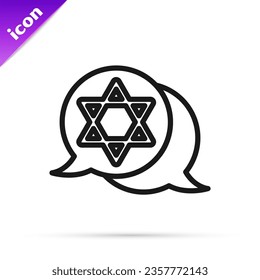 Black line Star of David icon isolated on white background. Jewish religion symbol. Symbol of Israel.  Vector
