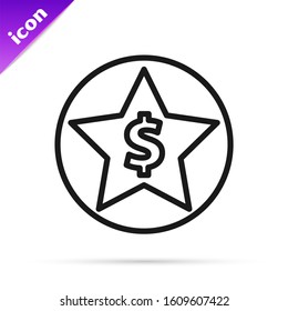 Black line Star and dollar icon isolated on white background. Favorite, best rating, award symbol.  Vector Illustration
