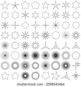 Black line stars shape set. Vector illustration.