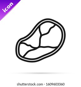 Black line Steak meat icon isolated on white background.  Vector Illustration
