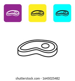 Black line Steak meat icon isolated on white background. Set icons colorful square buttons. Vector Illustration