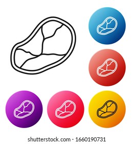 Black line Steak meat icon isolated on white background. Set icons colorful circle buttons. Vector Illustration