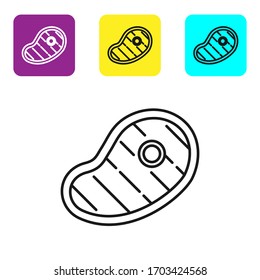 Black line Steak meat icon isolated on white background. Set icons colorful square buttons. Vector Illustration