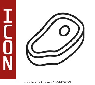 Black line Steak meat icon isolated on white background.  Vector