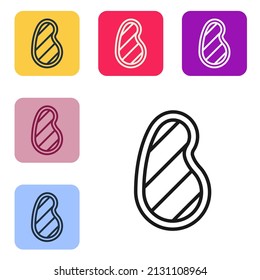 Black line Steak meat icon isolated on white background. Set icons in color square buttons. Vector