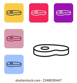 Black line Steak meat icon isolated on white background. Set icons in color square buttons. Vector