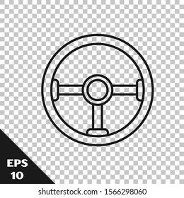Black line Steering wheel icon isolated on transparent background. Car wheel icon.  Vector Illustration