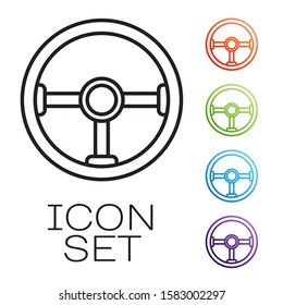 Black line Steering wheel icon isolated on white background. Car wheel icon. Set icons colorful. Vector Illustration