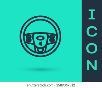 Black line Steering wheel icon isolated on green background. Car wheel icon.  Vector Illustration