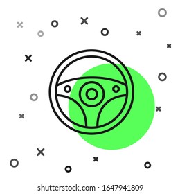 Schwarze Linie Lenkradsymbol einzeln auf weißem Hintergrund. Autoradsymbol. Vektorillustration-Illustration