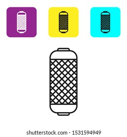 Black line Stereo speaker icon isolated on white background. Sound system speakers. Music icon. Musical column speaker bass equipment. Set icons colorful square buttons. Vector Illustration