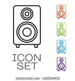 Black line Stereo speaker icon isolated on white background. Sound system speakers. Music icon. Musical column speaker bass equipment. Set icons colorful. Vector Illustration