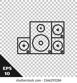 Black line Stereo speaker icon isolated on transparent background. Sound system speakers. Music icon. Musical column speaker bass equipment.  Vector Illustration