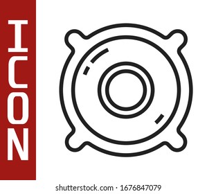 Black line Stereo speaker icon isolated on white background. Sound system speakers. Music icon. Musical column speaker bass equipment.  Vector Illustration