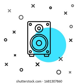 Black line Stereo speaker icon isolated on white background. Sound system speakers. Music icon. Musical column speaker bass equipment. Random dynamic shapes. Vector Illustration
