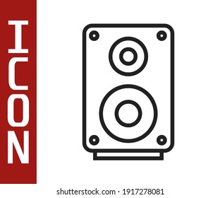 Black Line Stereo Speaker Icon Isolated On White Background. Sound System Speakers. Music Icon. Musical Column Speaker Bass Equipment.  Vector