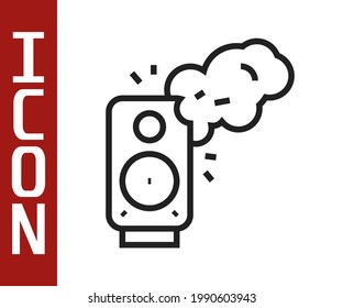 Icono de altavoz estéreo de línea negra aislado en fondo blanco. Altavoces del sistema de sonido. Icono de música. Equipo de bajos de altavoces de columna musical.  Vector