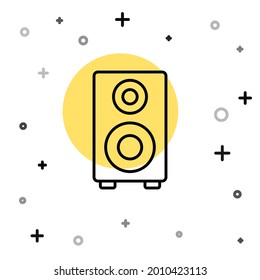 Black line Stereo speaker icon isolated on white background. Sound system speakers. Music icon. Musical column speaker bass equipment. Random dynamic shapes. Vector
