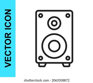 Icono de altavoz estéreo de línea negra aislado en fondo blanco. Altavoces del sistema de sonido. Icono de música. Equipo de bajos de altavoces de columna musical.  Vector
