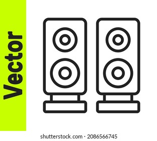 Black line Stereo speaker icon isolated on white background. Sound system speakers. Music icon. Musical column speaker bass equipment.  Vector