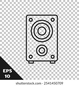 Icono de altavoz estéreo de línea negra aislado sobre fondo transparente. Altavoces del sistema de sonido. Icono de música. Equipo de bajos de altavoces de columna musical.  Vector