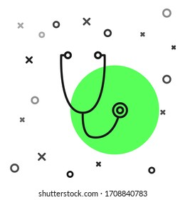 Black line Stethoscope medical instrument icon isolated on white background.  Vector Illustration