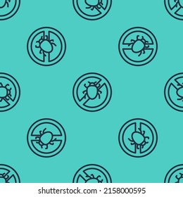 Black line Stop colorado beetle icon isolated seamless pattern on green background.  Vector