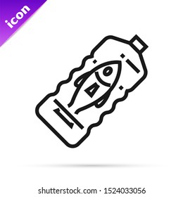 Black line Stop ocean plastic pollution icon isolated on white background. Environment protection concept. Fish say no to plastic.  Vector Illustration
