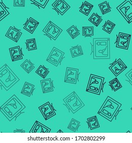 Línea negra Detenga el icono de la contaminación plástica aislado patrón transparente en el fondo verde. Afiche ecológico. Ilustración vectorial