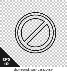 Black line Stop sign icon isolated on transparent background. Traffic regulatory warning stop symbol.  Vector Illustration