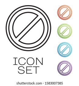 Black line Stop sign icon isolated on white background. Traffic regulatory warning stop symbol. Set icons colorful. Vector Illustration