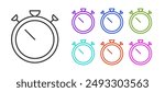 Black line Stopwatch icon isolated on white background. Time timer sign. Chronometer sign. Set icons colorful. Vector