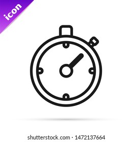 Black line Stopwatch icon isolated on white background. Time timer sign. Chronometer sign.  Vector Illustration