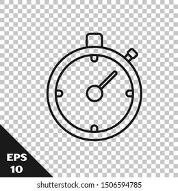 Black line Stopwatch icon isolated on transparent background. Time timer sign. Chronometer sign.  Vector Illustration