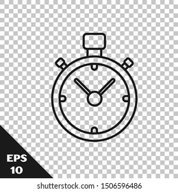 Black line Stopwatch icon isolated on transparent background. Time timer sign. Chronometer sign.  Vector Illustration