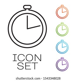Black line Stopwatch icon isolated on white background. Time timer sign. Set icons colorful. Vector Illustration