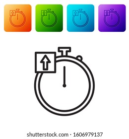 Black line Stopwatch icon isolated on white background. Time timer sign. Chronometer sign. Set icons in color square buttons. Vector Illustration