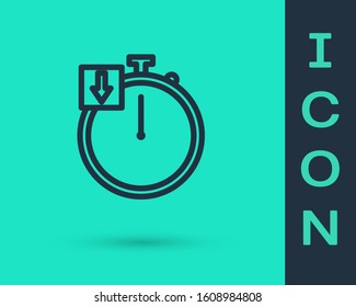 Black line Stopwatch icon isolated on green background. Time timer sign. Chronometer.  Vector Illustration