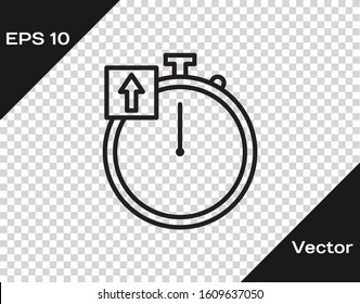 Black line Stopwatch icon isolated on transparent background. Time timer sign. Chronometer sign.  Vector Illustration