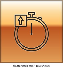 Black line Stopwatch icon isolated on gold background. Time timer sign. Chronometer sign.  Vector Illustration